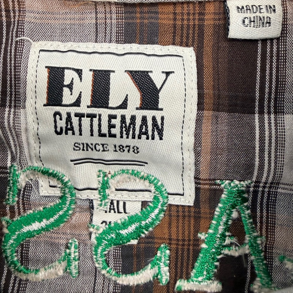 Ely Cattleman Western Shirt Men 2XL Brown Plaid Pearl Snap Classic Embroidery - Picture 4 of 8